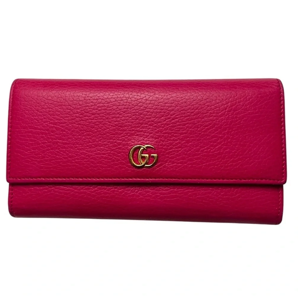 Gucci GG Marmont Calfskin Pebbled Leather Hot Pink Barbie Continental Wallet